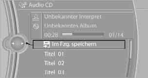 Musiksammlung Musik speichern Die Musiktitel von CDs/DVDs und USB-Medien können in der Musiksammlung im Fahrzeug gespeichert und von dort abgespielt werden.