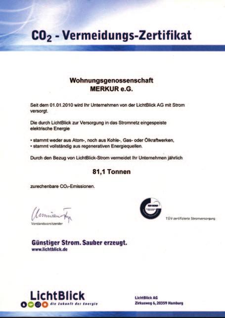 Neu: WG MerKur eg wechselt zur LichtBlick AG Der Stromlieferant Vattenfall
