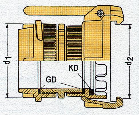 MK-Kupplung verbunden mit Nippel aus Messing, GD aus Polyurethan, KD aus Perbunan/NBR.