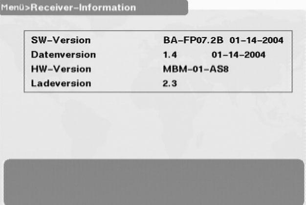 8.4 DVB-T Receiver Information (Bild 8-18) Unter diesem Menüpunkt können Sie die spezifischen Gerätedaten ersehen. > Rufen Sie mit der Taste Menü das Hauptmenü auf.