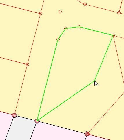 Komfortable Erfassung von Flächen mit Radien und sofortige Berechnung und Kontrolle Erfassung von neuen Flächen Einfache Neu-Erfassung einer Fläche (Polygon, grün) durch Anklicken von