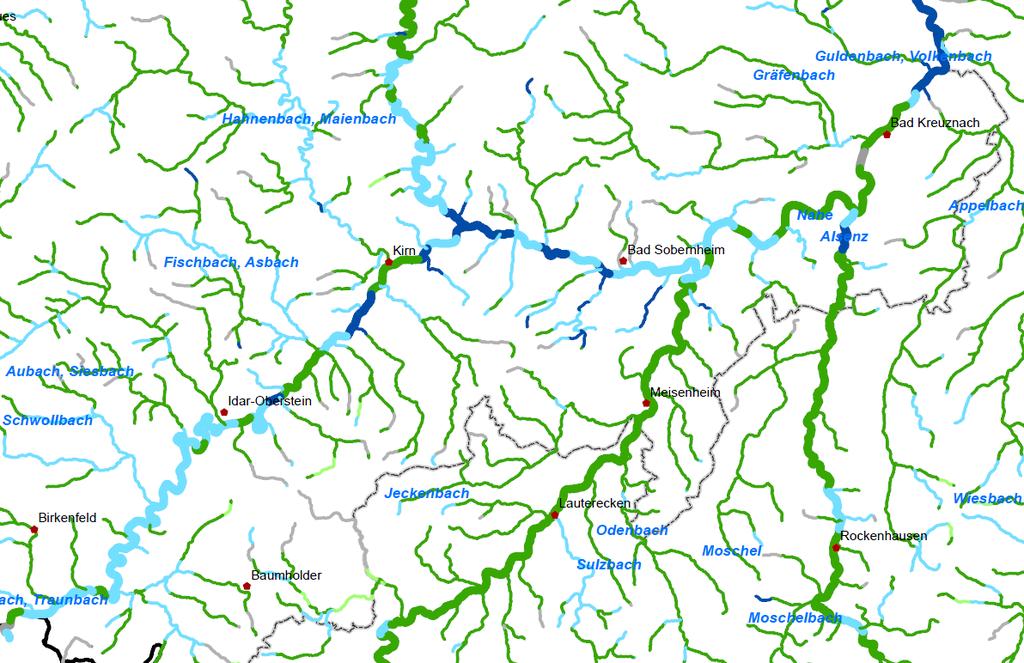 Übersichtskarte der Fließgewässerabschnitte
