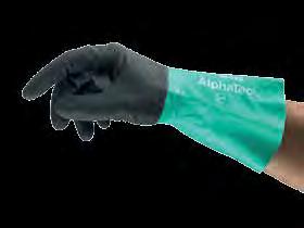 Schutz bei anspruchsvollen Einsätzen 50 % dicker als die gängigen velourisierten Handschuhe Hochresistent gegenüber zahlreichen Ketonen, Salzen, Reinigungsmitteln, Alkoholen, Alkalien und Fetten 100