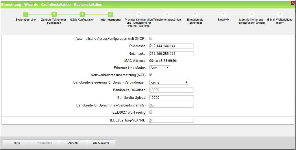 Automatische Adresskonfiguration (mit DHCP): deaktiviert (lassen) Folgende