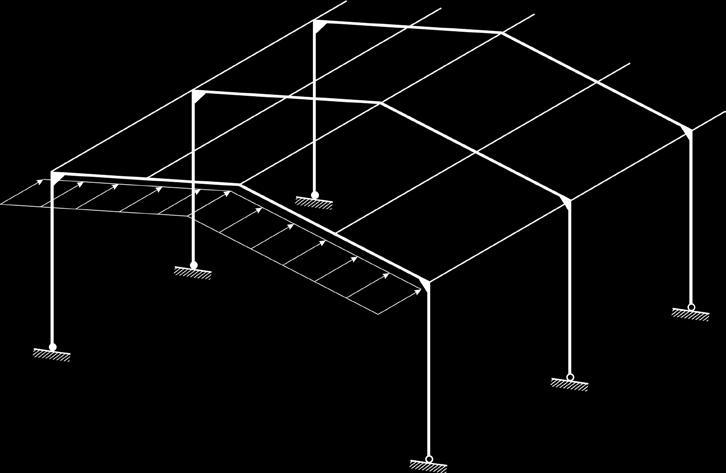 Theorieteil -2-2. Aufgabe: (5 Punkte) Gegeben ist das statische System einer Halle. Skizzieren Sie als Tragwerksplaner die Aussteifung auf horizontale Einwirkungen mit Hilfe von Zugdiagonalen.