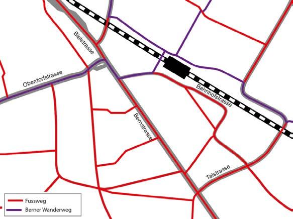 Bahnhofgebiet Südwest Münchenbuchsee Verkehrssituation heute 5 Abbildung 2 Fusswegnetz (Grundlage: Teilrichtplan Verkehr - Fuss- und Wanderwege, 2000) Abbildung 3 Radroutennetz (Grundlage: