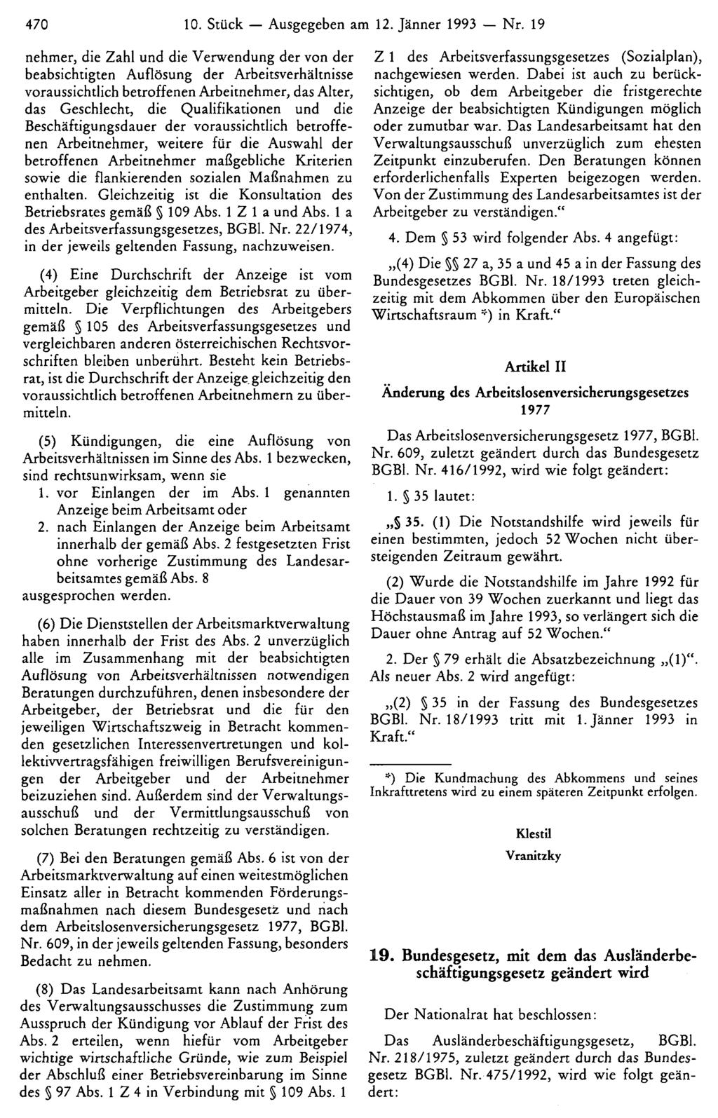 470 10. Stück Ausgegeben am 12. Jänner 1993 Nr.