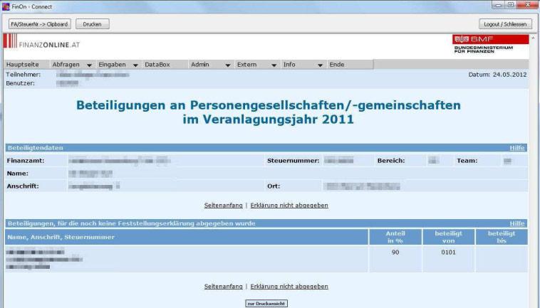 4.2.7 Beteiligungen Hier können Sie die Beteiligungen im geöffneten Mandanten für das