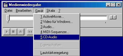 Kann bei Windows 98 SE das CD-Laufwerk über die Medienwiedergabe nicht gesteuert werden, muss die ggf. eingestellt werden.