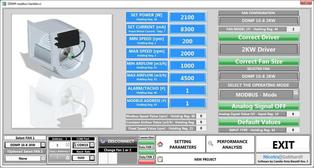 Lieferbare Software Zur Überwachung der Leistung von DDMP Ventilatoren in den Anlagen der Endkunden steht eine Freeware Software auf der Website von Nicotra