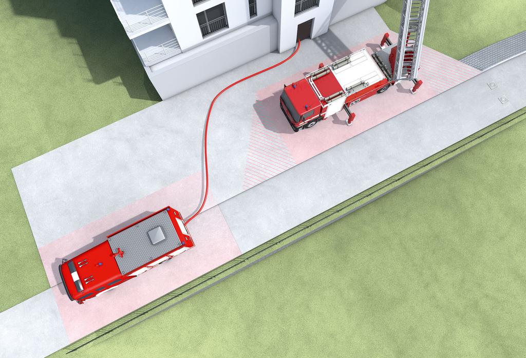 Richtlinie für Feuerwehrzufahrten, Bewegungs- und Stelllächen I 9 Flächen für Gebäude ittlerer Höhe: bis 30 Gesathöhe Notwendigkeit Bewegungsfläche für ein Löschfahrzeug und Stellfläche entlang einer
