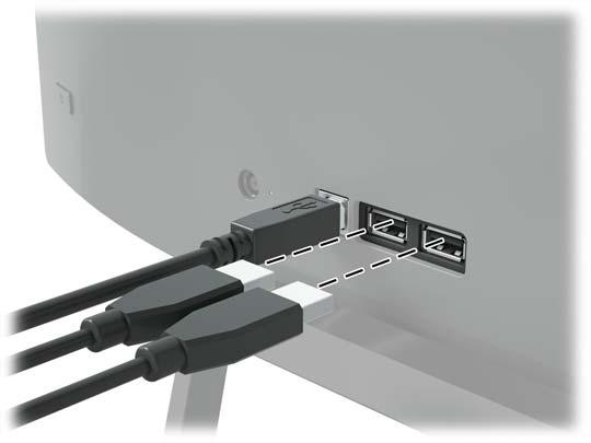 Anschließen von USB-Geräten Auf der Rückseite des Monitors befinden sich ein USB-Upstream-Anschluss und zwei USB-Downstream-
