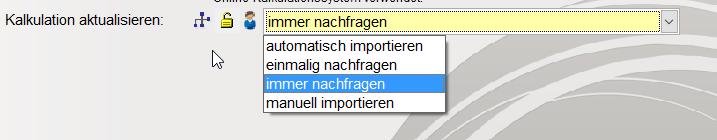 Abbildung 2: Mögliche Aktualisierungseinstellungen - Automatisch importieren o Die aktuellsten Daten des Online-Systems werden immer automatisch ins Gutachten übernommen, ohne Benutzerinteraktion.