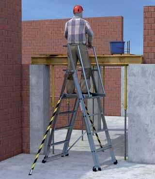 Bauliche Gegebenheiten, die der Unternehmer nicht ändern kann, können ebenfalls zum Einsatz von Leitern führen. Nur Leitern verwenden, die fest angebrachte und unbeschädigte Spreizsicherungen haben.