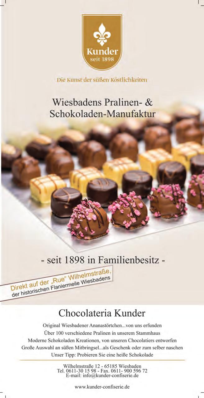 Herausgeber und Gestaltung: Wiesbaden Marketing GmbH Postfach 6050 65050 Wiesbaden Fotos: Wiesbaden Marketing GmbH, Angelika Stehle, Annika List, www.shutterstock.