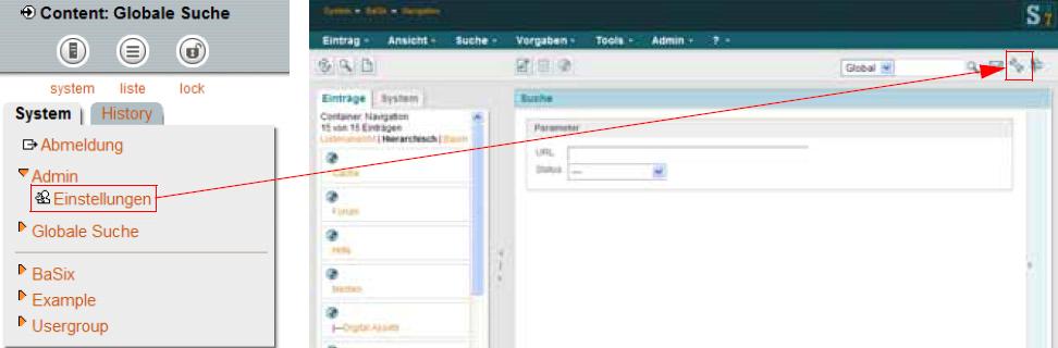 2. Wo finde ich in Tiscover CMS7 den Eintrag Einstellungen aus der Systemliste in Tiscover