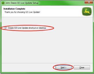 14. Bestätigen, dass die Verknüpfung für "GS LiveUpdate erstellen" auf dem Desktop