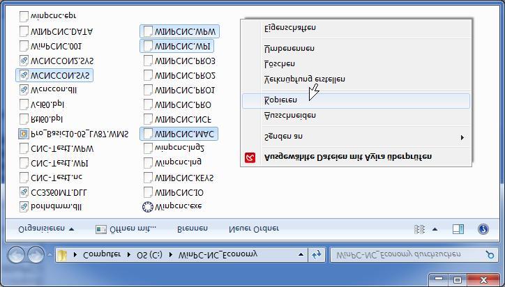 Markieren Sie dort mit der Maus und gedrückter Strg-Taste die folgenden Dateien: WCNCCON.SYS WINPCNC.WPI WINPCNC.WPW WINPCNC.