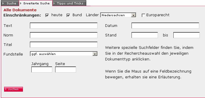 - 3-3 Rechercheauswahl Die Rechercheauswahl zeigt die Dokumenttypen an, die im System vorhanden sind.