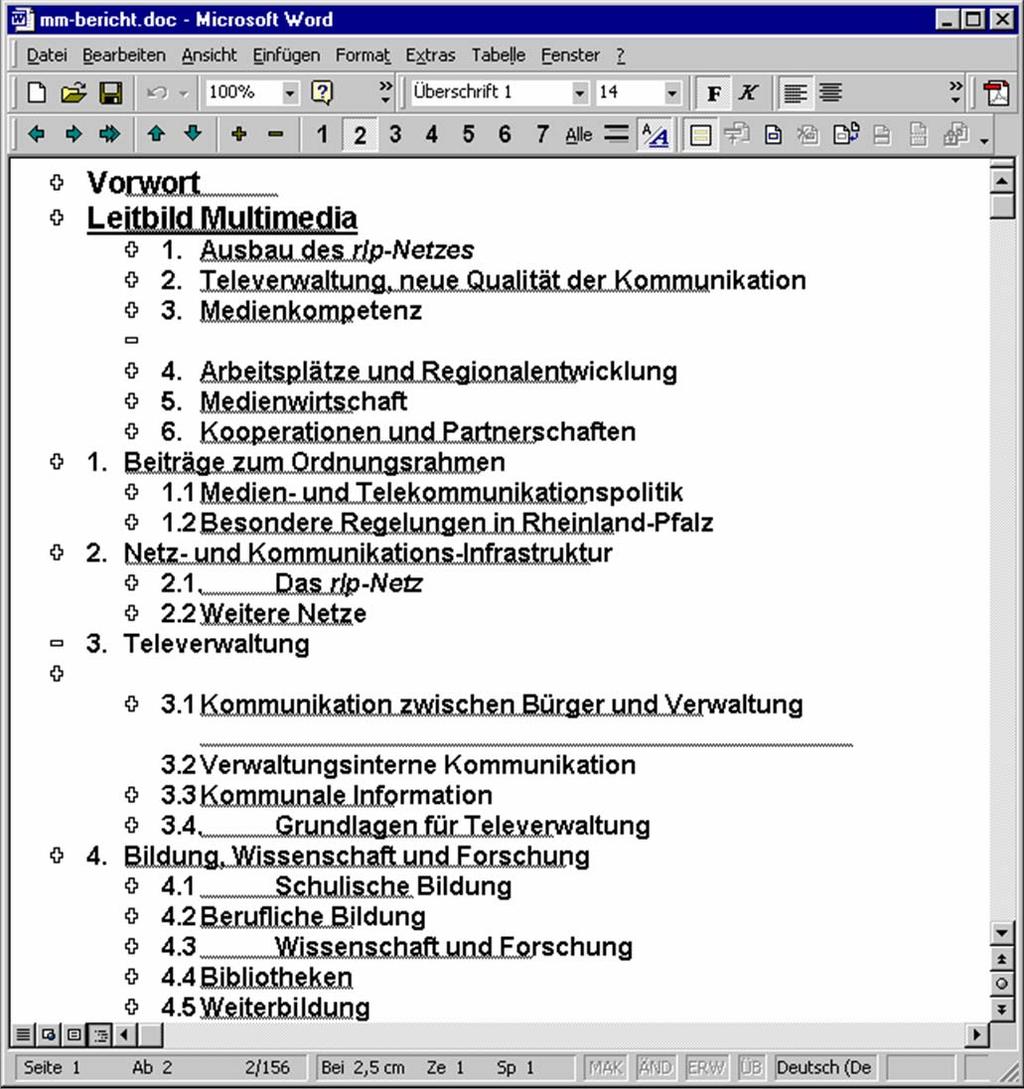 Beispiel: hierarchische Textgliederung