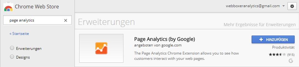WORKFLOW TIPP: ANALYSE ADD ON Name: Page Analytics (by Google) Analyseprogramm Visual Customer Interaction Für einigermaßen