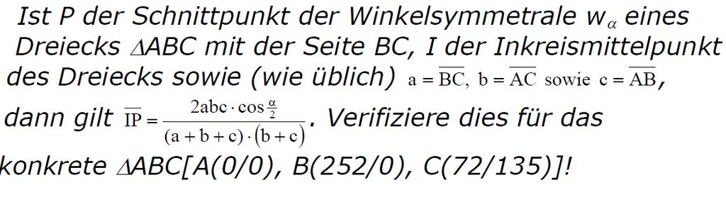 79) 80) 81) 82) Im Dreieck ABC bezeichne d α bzw. d β bzw. d γ den Normalabstand des Umkreismittelpunkts U von b c a c der Winkelsymmetrale w α bzw.
