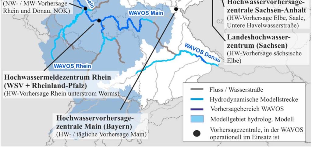der Modelle und Systeme Operationelle Berechnung und Veröffentlichung verkehrsbezogener Vorhersagen außerhalb von Hochwasserereignissen für Rhein und Donau (www.elwis.