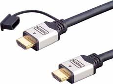 HDMI-Stecker, Übertragungsrate 10,2 GBit/s, Farbtiefe 48 Bit, unterstützt 2160p-Auflösungen, alle HD-Audioformate sowie HDCP und CEC, Stecker mit vergoldeten Kontakten und Schutzkappen zum
