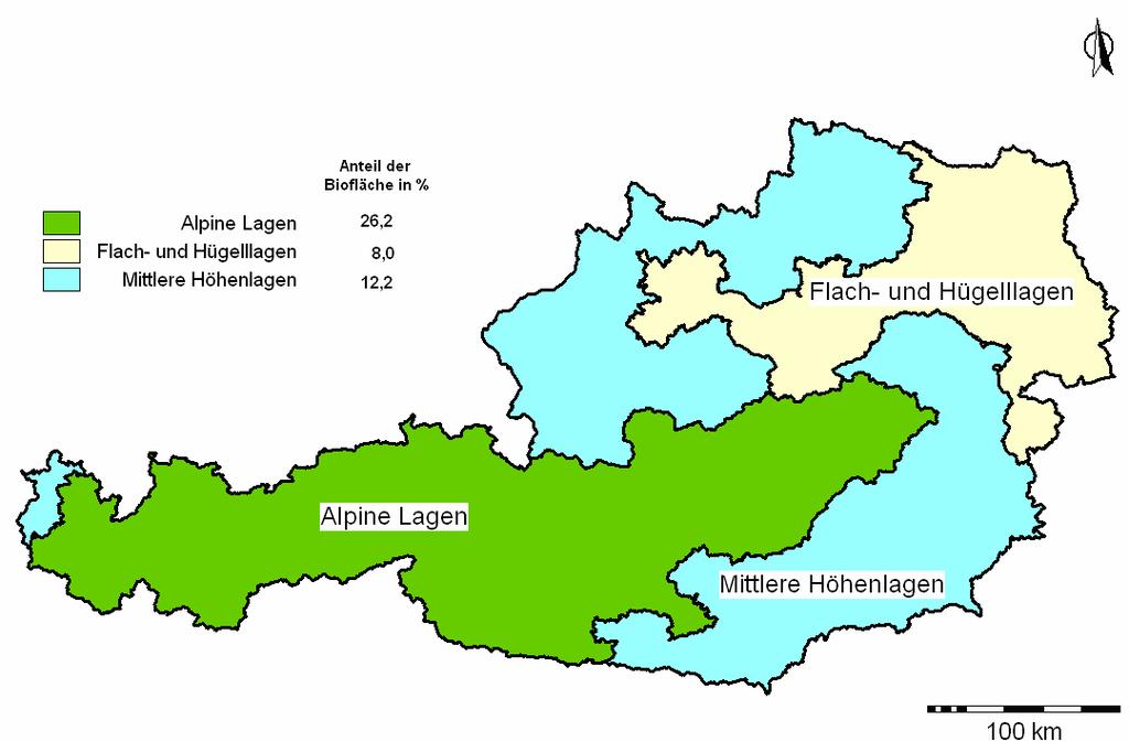 Abbildung 6: Anteil der biologisch bewirtschafteten Fläche 2003 nach Lagen Quelle: INVEKOS-Datensatz 2003 Im Jahr 2003 waren 13.692 Biobetriebe (72 %) Mitglied bei einem der elf Bioverbände.