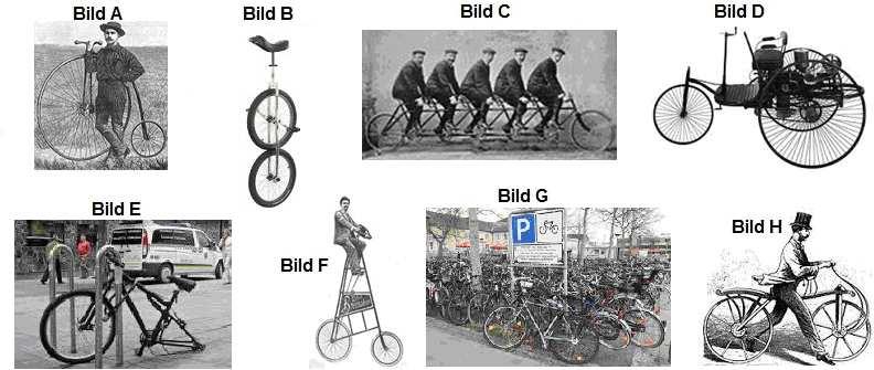 EJERCICIO 2 PHÄNOMEN FAHRRAD: VON GESTERN BIS HEUTE Quelle: deutsch-perfekt geändert Lesen Sie die Texte und sehen Sie die Bilder. Nur ein Bild passt zu jedem Text. Welches?