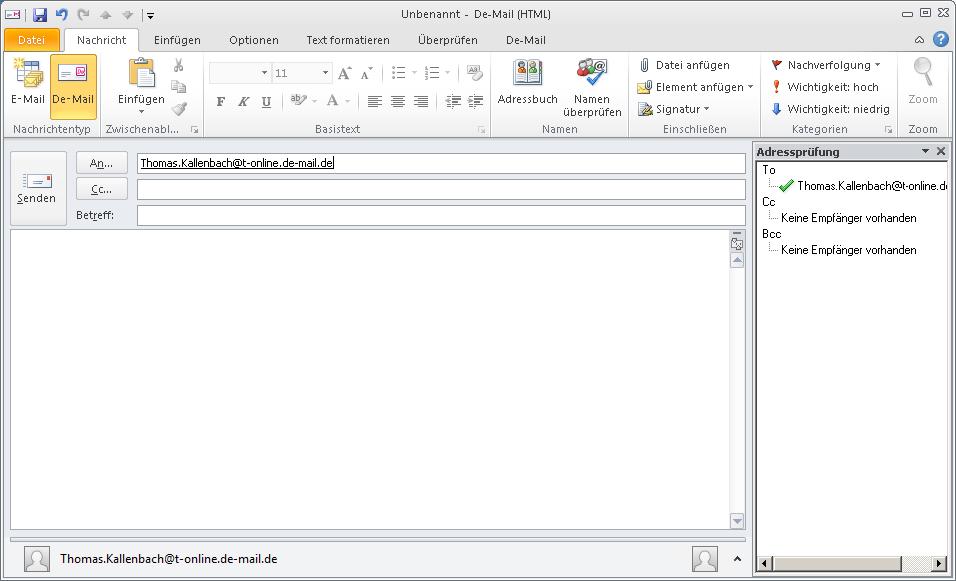 Outlook Add-In für De- Mail verwenden Button Neue De-Mail De-Mail verfassen Versandoptionen De-Mail senden Verfassen Sie Ihre