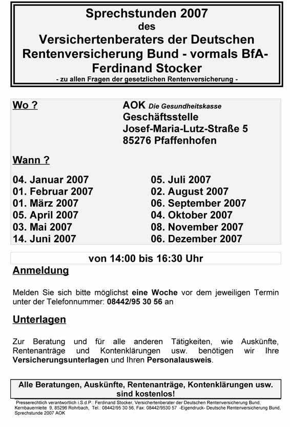 7. Februar 2007 Bürgerblatt Gerolsbach Seite 7 Rente Rehabilitation Auskunft und Beratung Aktionspreis statt 47,50 29,95 Bahnhofsdrogerie Böswirth Reformhaus Inh.
