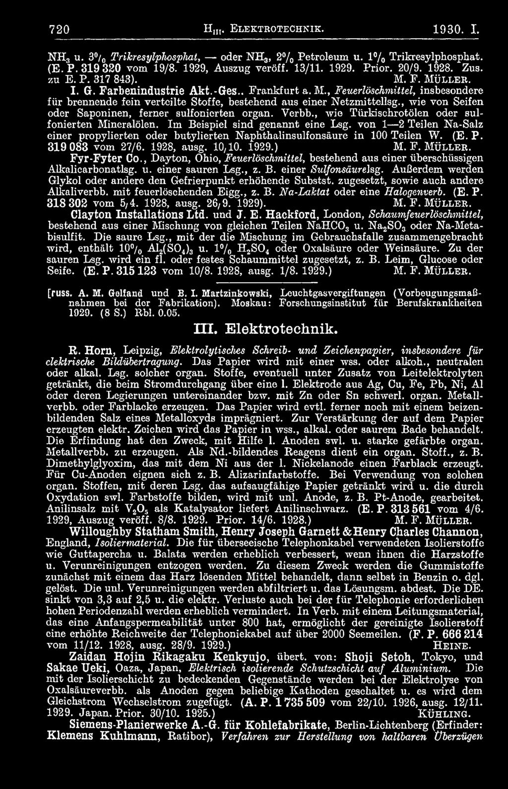 , Dayton, Ohio, Feuerlöschmittel, bestehend aus einer überschüssigen Alkalicarbonatlsg. u. einer sauren Lsg., z. B. einer Sulfonsäure]sg.