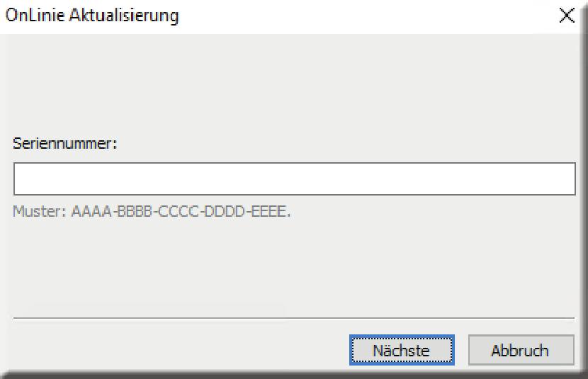 2.5. Lizenzierung und Online-Aktualisierung Für eine Aktivierung über das Internet wählen Sie Online Aktualisierung. Hinweis: Bei einer Online Aktivierung wird ein direkter Internetzugriff benötigt.