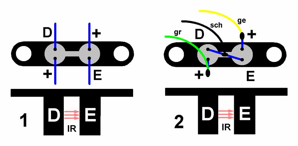- 11-18. Schraube die Gabellichtschranke mit einer Schraube (M3 x 12) an den Transportarm (9). Lege eine Distanzscheibe (blau) dazwischen.