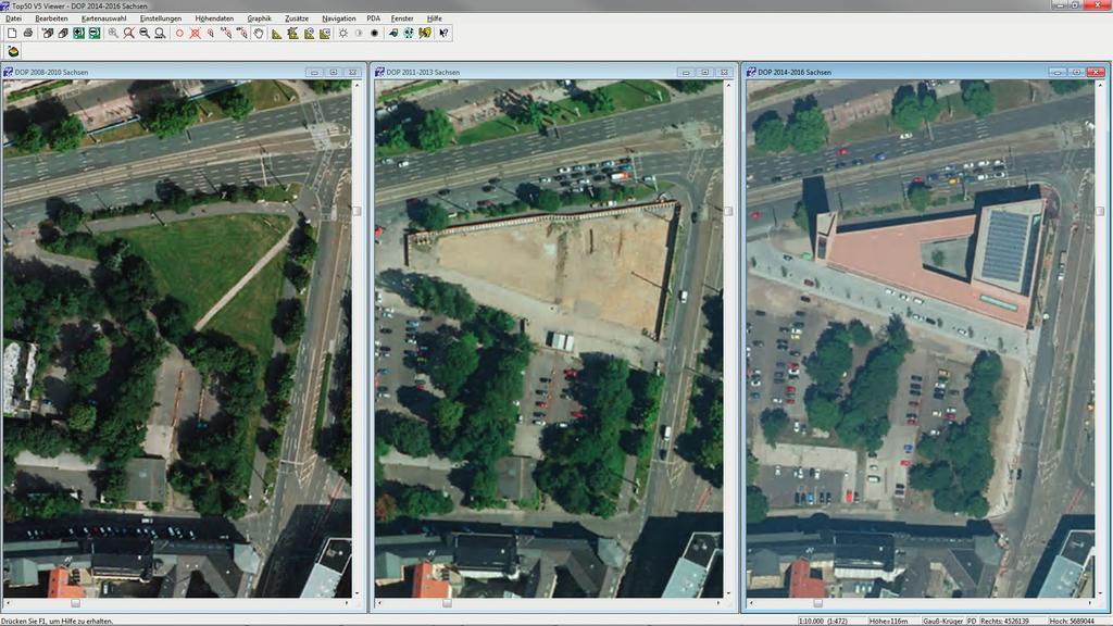 Daten der Blu-ray Sachsen - Luftbilder 2008 bis 2010 (Rechts) im Vergleich mit den Daten der DVD Sachsen - ographische Karten 1 : 10 000 (Links) Daten der