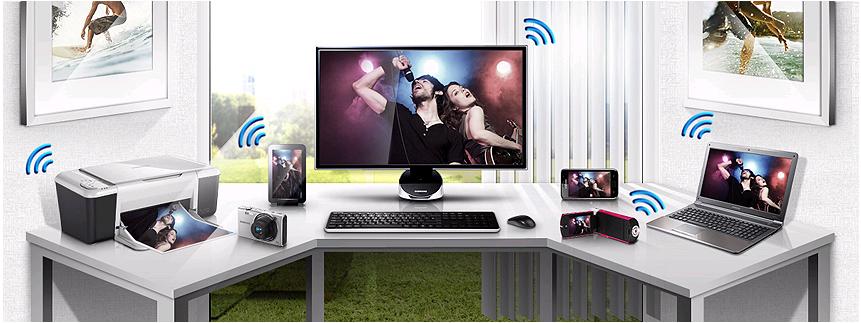 AllShare für Konnektivität ohne Grenzen Verbinden Sie Ihren WiFi-Dongle einfach mit Ihrem HDTV-Monitor der Serie 7 und die kabellose Multimediawelt steht Ihnen mit der integrierten Samsung AllShare-