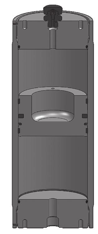 Ein speicher besteht aus einem Flüssigkeits- und einem Gasteil mit dem als gasdichtendem Trennelement. Die Gasseite ist mit Stickstoff vorgefüllt.