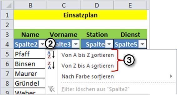 Nach den Zellinhalten einer Spalte sortieren Die zu sortierende Tabelle darf zwingend keine komplett leeren Spalten/Zeilen enthalten.