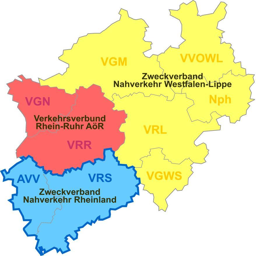 Strukturen der Tariflandschaft in NRW Seit 2008 drei statt neun SPNV-Aufgabenträger, organisiert in Zweckverbänden Die Zweckverbände haben auf die Bildung