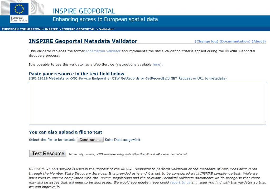 INSPIRE Geoportal Metadata Validator 27