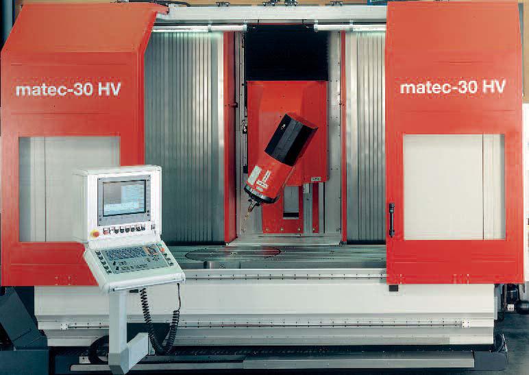 Horizontal- und Vertikalbearbeitung matec-30 HV matec-30 HV mit integriertem Rundtisch 1450 mm matec-30 HV mit 2 Fahrständern und 9 CNC-Achsen Das Maschinenkonzept der matec-30 HV basiert auf der