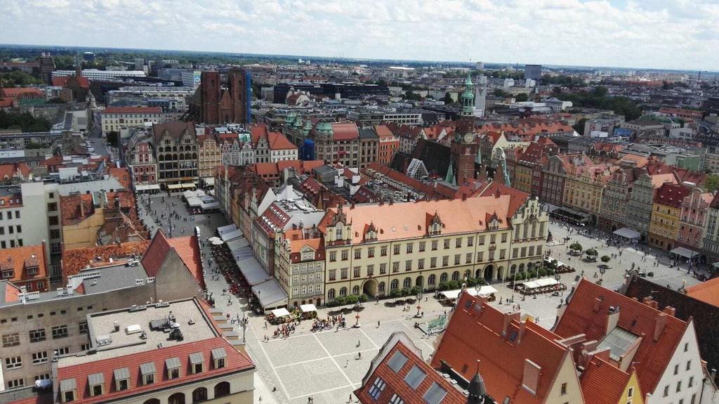 Blick von der Aussichtsplattform der Elisabethkirche auf den Rynek, was übersetzt Marktplatz bedeutet Die sog. Ostrów Tumski, die direkt an der Oder liegt und auch Dominsel genannt wird.