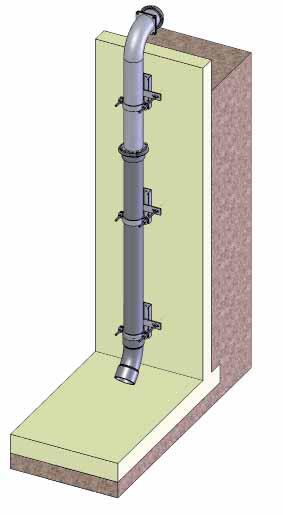 Entnahme aus offenen Erdbehältern, Lieferung als Bausatz mit 3,0 m PVC- Druckrohr, 3 verstellbaren Edelstahl-Wandhalter mit Verankerungsdübel für die Betonbehälterwand, Befestigung der