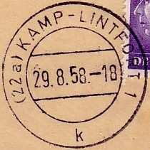 Jahre 1962 Stempel des Postamtes Kamp-Lintfort 1 - noch mit