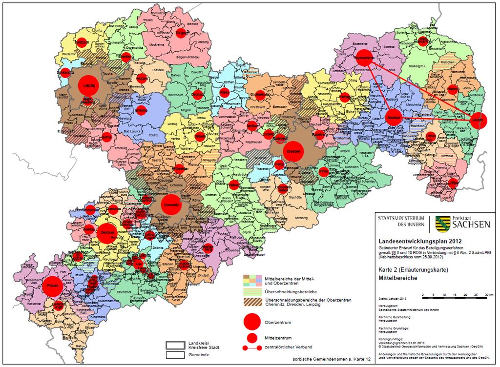 Versorgung: Mittelbereiche in Sachsen Zentrale