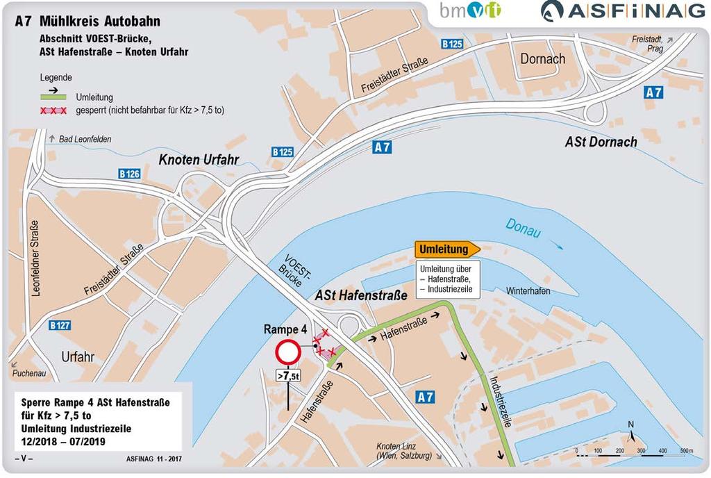 12/2018 07/2019 Sperre Rampe der Auffahrt von der Hafenstraße auf die A7 Richtung Knoten