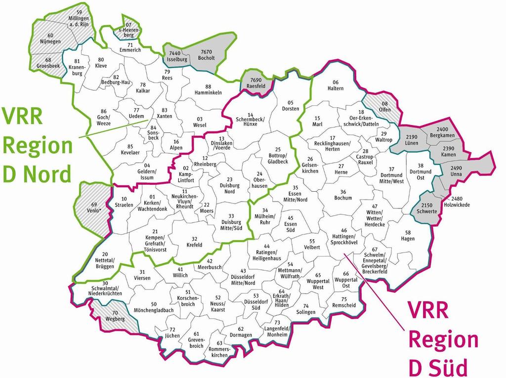 Der Geltungsbereich für die VRR Region D Nord In der mit dem Sternsymbol umrandeten Fläche VRR Region D-Nord gilt für die Schülerinnen und Schüler der Schulen der Stadt Geldern das SchokoTicket.