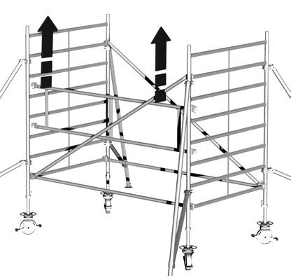 Schritt 7 Setzen Sie die zwei Diagonalstreben von der ersten zur siebten Sprosse in die Vertikalrahmen ein und verriegeln Sie die Verbindungen.