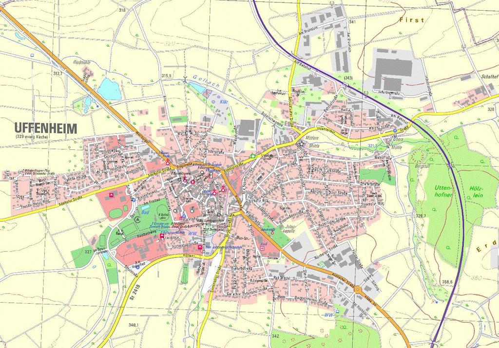 1.2 Verkehrslärm in der Stadt Uffenheim Die Stadt Uffenheim liegt ca. 40 km nordwestlich von Ansbach und ebenso weit südöstlich von Würzburg. Uffenheim hat ca. 6.400 Einwohner, von denen etwa 4.